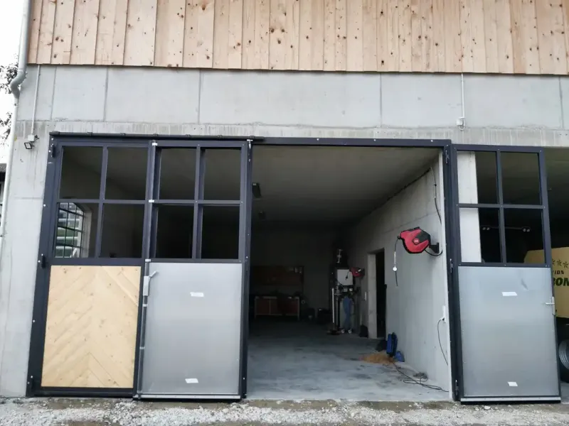 Tor Stahl-Holz 4-Flügel Werkstatt